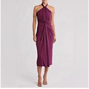 Cinq A Sept Kaily Maroon Backless Halter Gown - Size 10